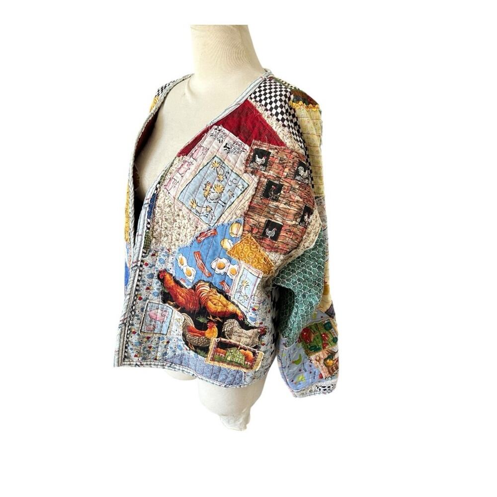 Vintage checkered oversized Cottagecore Farm themed patchwork quilt coat L/XL - Picture 3 of 10